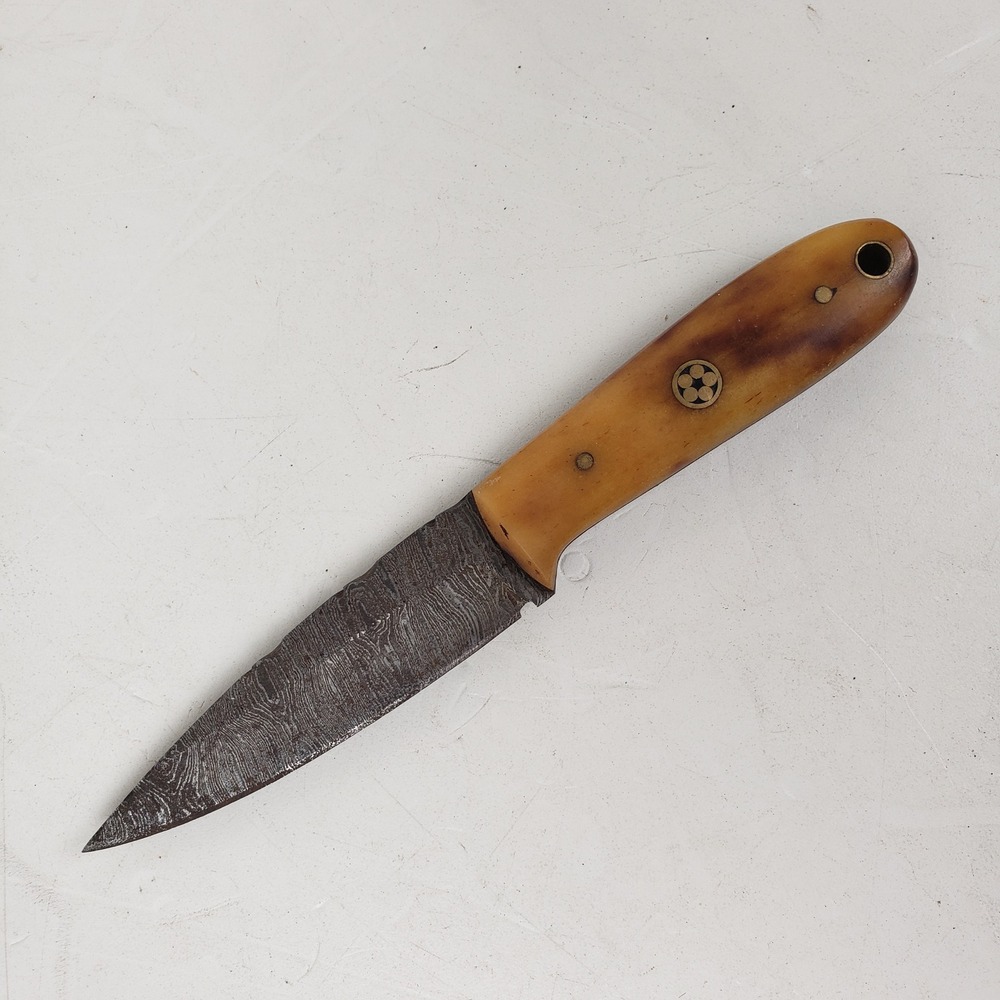 Handmade Damascus Steel Fixed Blade Knife Mosaic Pin Two-Tone Handle 7.25in